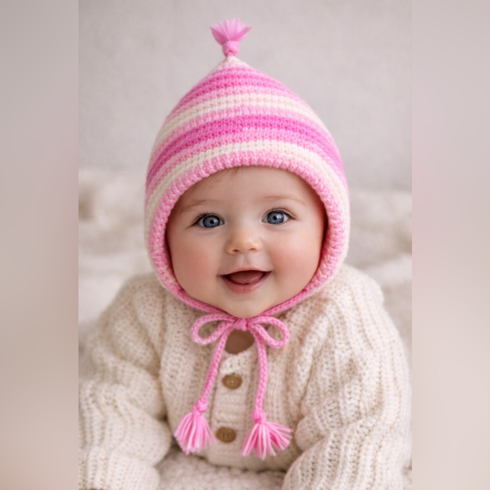 Handmade Pink and White Baby Girl Hat